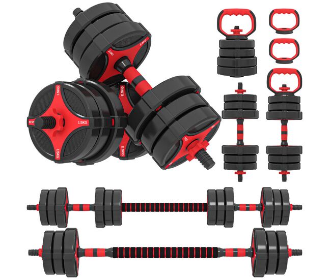 Sportnow conjunto de halteres ajustáveis 5 em 1 25 kg, peso russo, barra, halteres e apoios para flexões, fitness para casa, noir e rouge