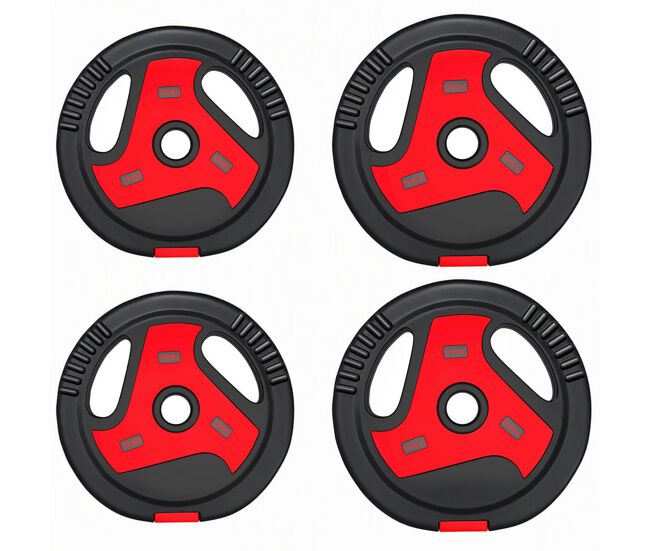 Sportnow conjunto de 4 anilhas 25 kg, orifício ø25 mm, 2x7,5 kg + 2x5 kg, em pp, com pegas, para halteres e barras, noir e rouge