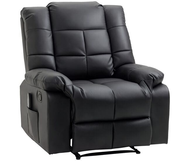 Poltrona de massagem poltrona relax reclinável com 8 pontos de massagem controlo remoto estofada em pu apoio para pés bolso lateral poltrona para sala de estar quarto 94x99x99 cm noir