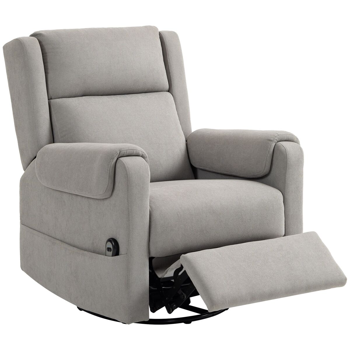 Poltrona relax reclinável électrique giratória e basculante com apoio para os pés ajustável controlo remoto acolchoamento espesso tecido chenille para quarto sala de estar 86x89x99 cm gris claro