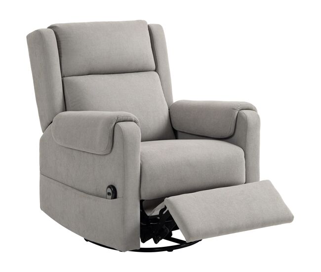 Poltrona relax reclinável électrique giratória e basculante com apoio para os pés ajustável controlo remoto acolchoamento espesso tecido chenille para quarto sala de estar 86x89x99 cm gris claro