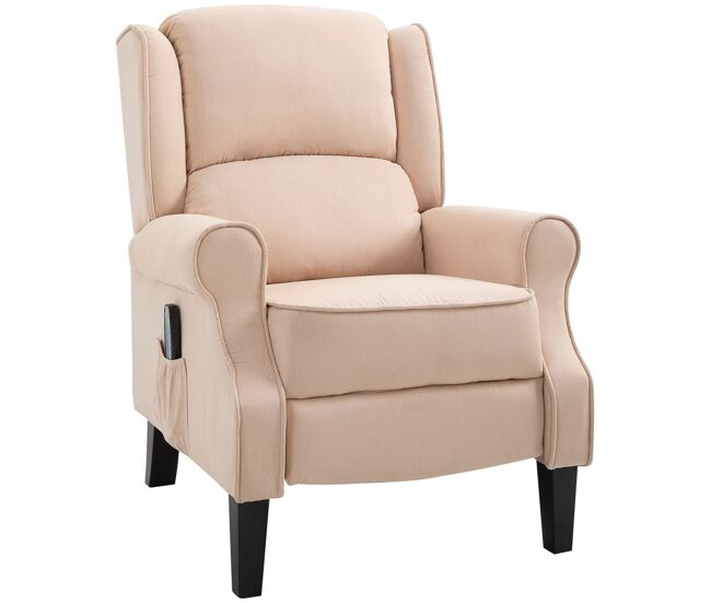 Poltrona de massagem poltrona relax reclinável com controlo remoto 2 áreas de massagem bolso lateral 78x83x101 cm bege