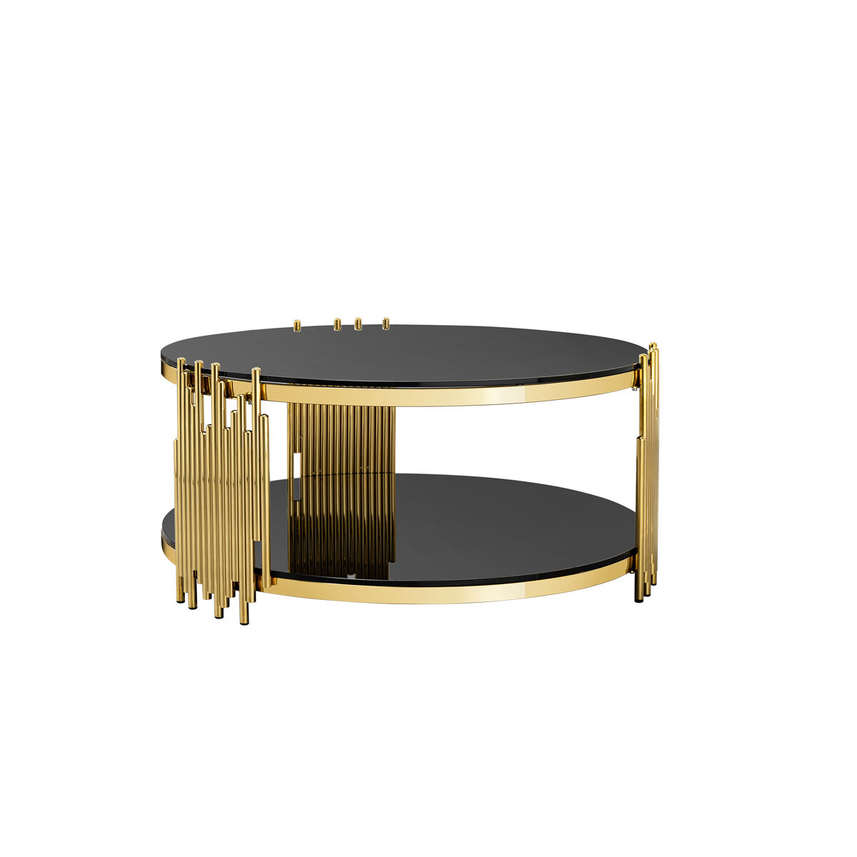 Mesa de café moderna - tampo duplo em vidro - base em acier doré - noir e doré