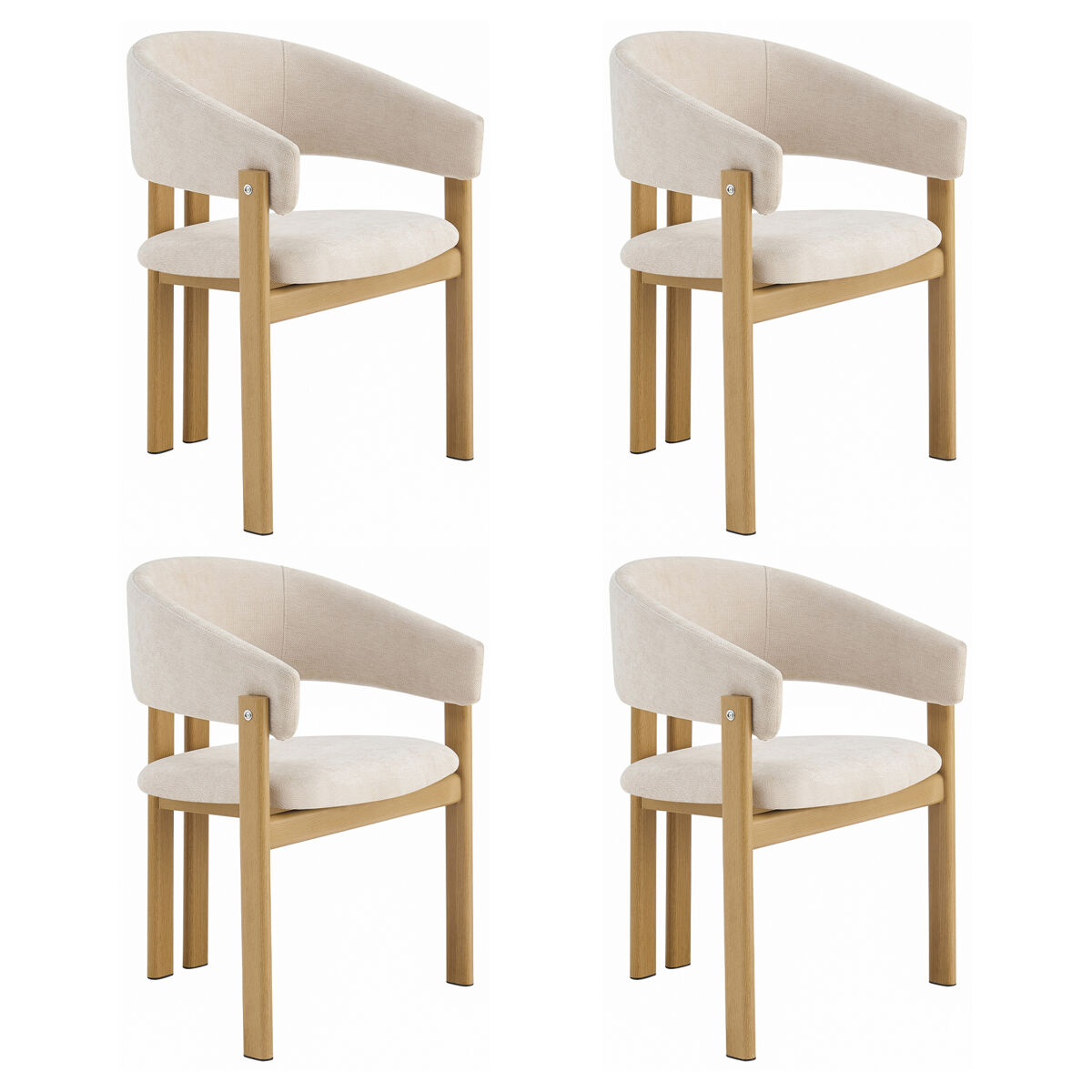 4 cadeiras de jantar de metal com acabamento imitação madeira, confortáveis e respiráveis, adequadas para sala de jantar, sala de estar, cafés, estilo moderno, tecido de linho, cor madeira natural