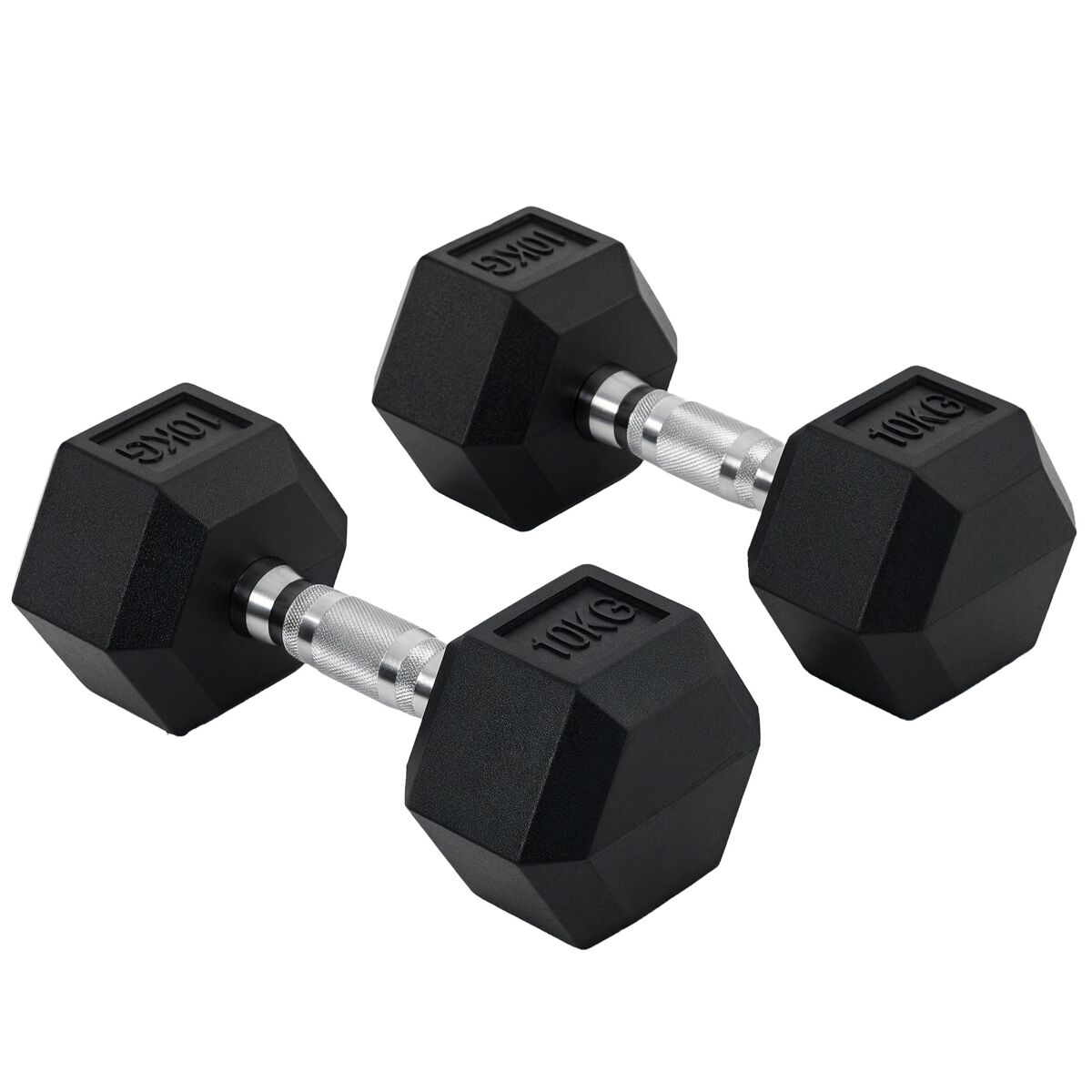Conjunto de halteres 20 kg com barra metálica e cabeça hexagonal conjunto pesos para treino em casa ginásio 31x13,5 cm noir e prata