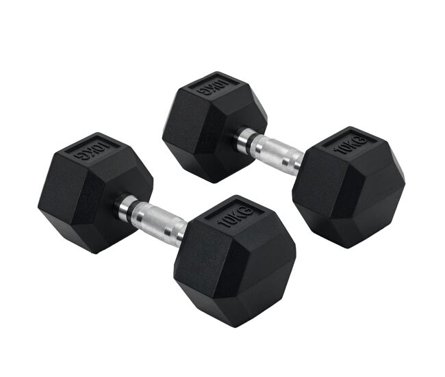 Conjunto de halteres 20 kg com barra metálica e cabeça hexagonal conjunto pesos para treino em casa ginásio 31x13,5 cm noir e prata