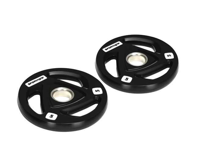 Conjunto de 2 discos de pesos olimpicos 5kg ferro fundido placas de peso revestido em borracha com orifício de 5cm para treinamento fitness em ginásio casa ø24x3,5 cm noir