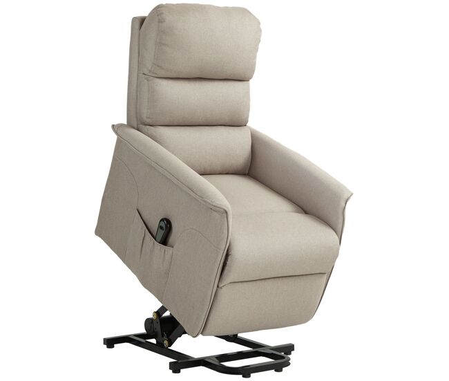 Poltrona relax reclinável électrique levanta pessoas com controlo remoto e bolso lateral para sala de estar dormitório 66x90x96 cm bege