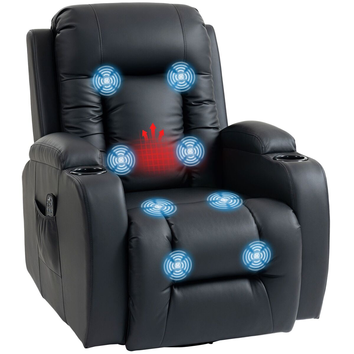 Poltrona de massagem reclinável até 145° relax com 8 pontos por vibração função de aquecimento giratória e controlo remoto 82x99x103 cm noir