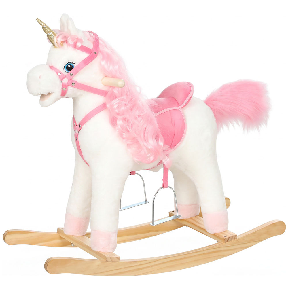 Aiyaplay cavalo de baloiço unicórnio para bebés, com sons de cascos e relinchos, boca e cauda móveis, para enfants 1-3 anos, blanc