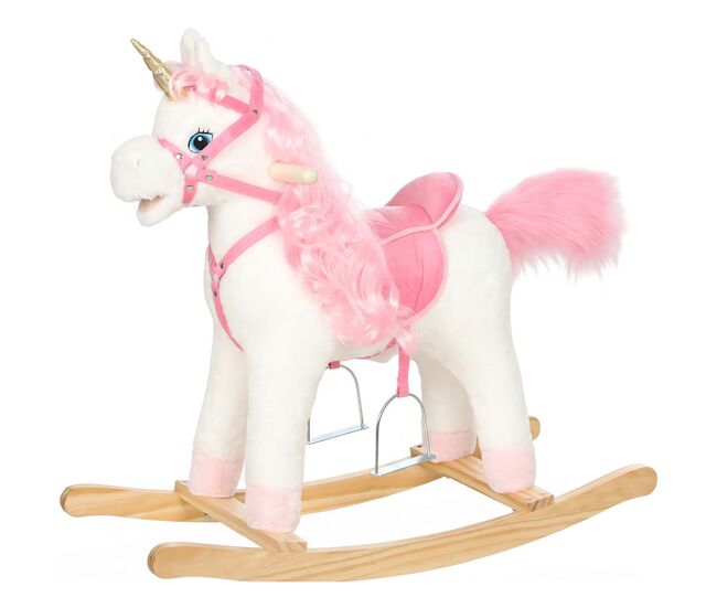 Aiyaplay cavalo de baloiço unicórnio para bebés, com sons de cascos e relinchos, boca e cauda móveis, para enfants 1-3 anos, blanc