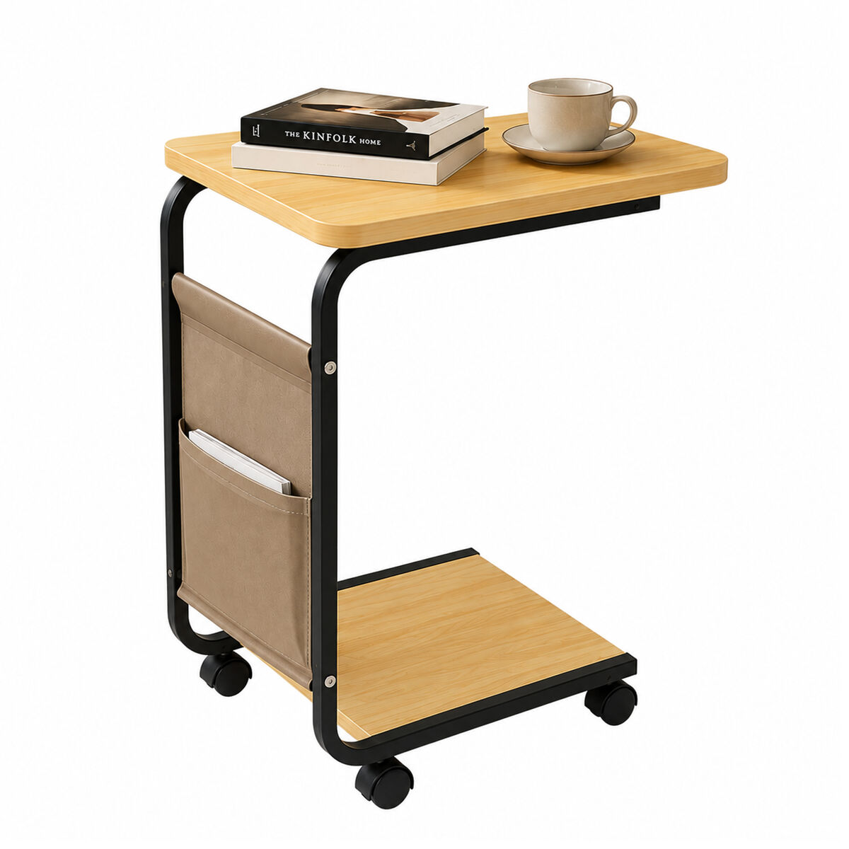 Mesa auxiliar sofá cama bege nyana home | rodas 360° com travão | bolso lateral