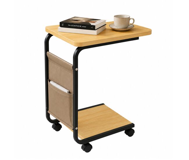Mesa auxiliar sofá cama bege nyana home | rodas 360° com travão | bolso lateral
