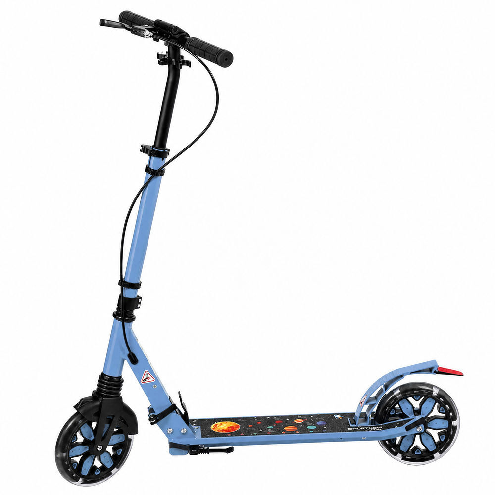 Sportnow trotinete dobrável para adolescentes e adultos com rodas luminosas, travão duplo, guiador ajustável em 4 níveis, suspensão dianteira e rolamentos abec-7, bleu