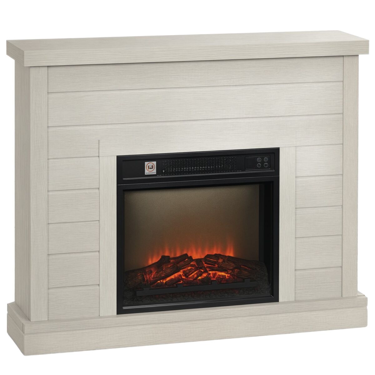 Lareira électrique 1800w decorativa com efeito de chama realista controlo remoto temporizador semanal proteção contra sobreaquecimento para ambientes de 30 m² 96,5x22x81,7 cm madeira clara