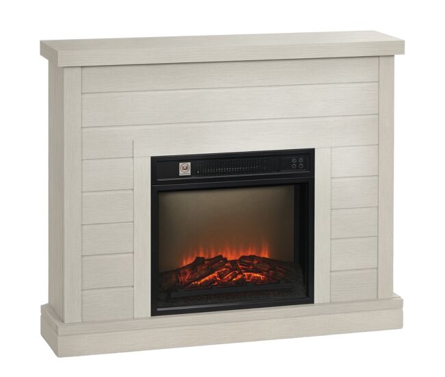 Lareira électrique 1800w decorativa com efeito de chama realista controlo remoto temporizador semanal proteção contra sobreaquecimento para ambientes de 30 m² 96,5x22x81,7 cm madeira clara