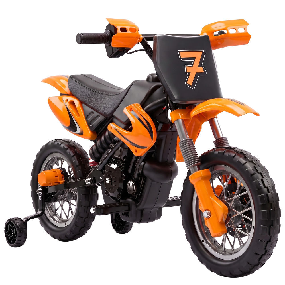 Aiyaplay moto électrique infantil 12v com 2 rodas auxiliares removíveis, 2 motores, suspensão traseira, bateria de lítio, música e buzina, 3 km/h, 3-6 anos, orange