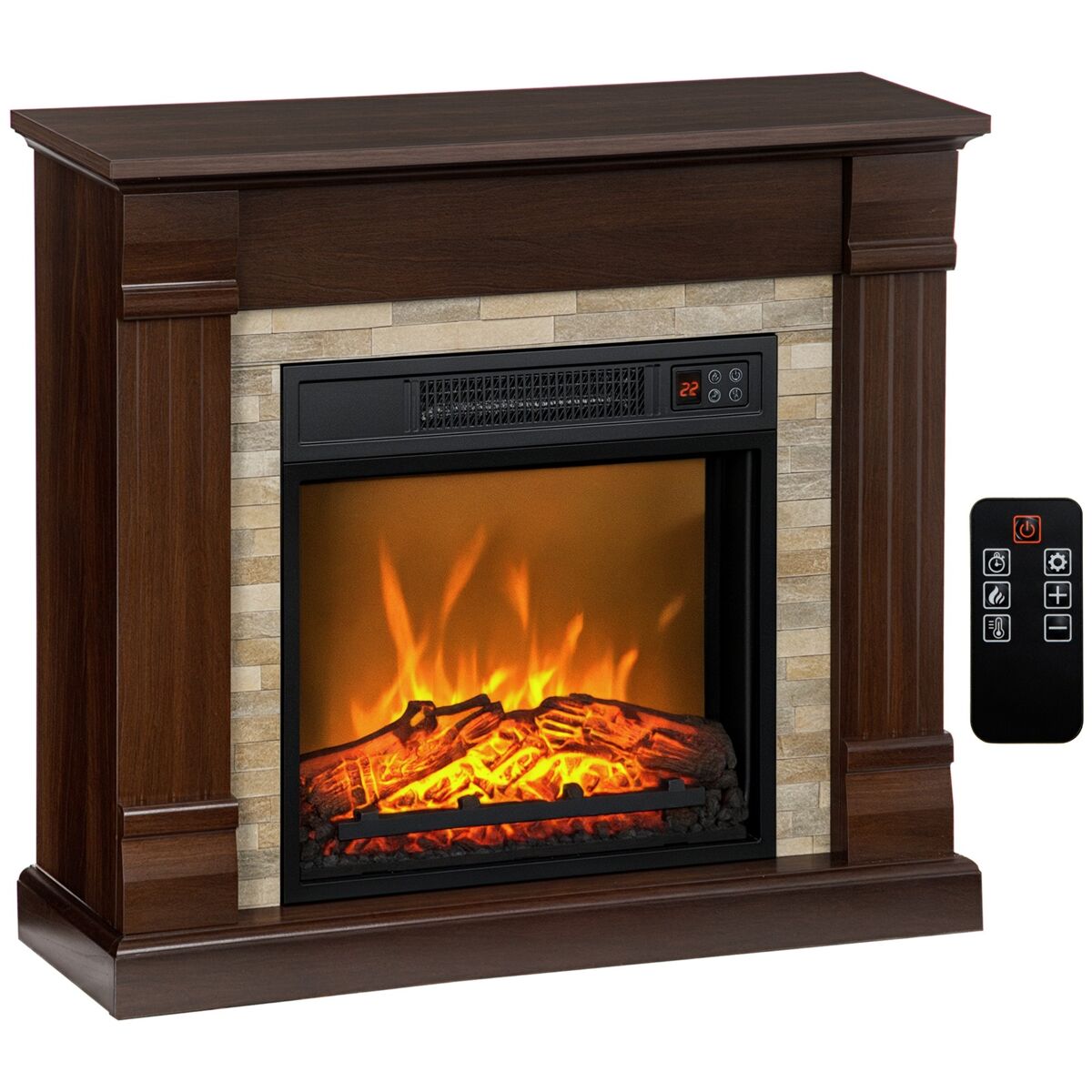 Lareira électrique 1800w lareira com efeito de chama realista controlo remoto temporizador e proteção contra superaquecimento para ambientes de 30 m² 80x21,6x67,8 cm marrom
