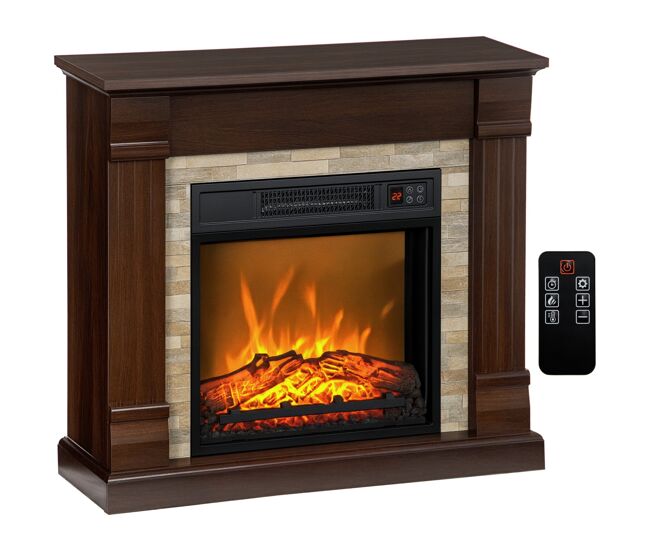 Lareira électrique 1800w lareira com efeito de chama realista controlo remoto temporizador e proteção contra superaquecimento para ambientes de 30 m² 80x21,6x67,8 cm marrom