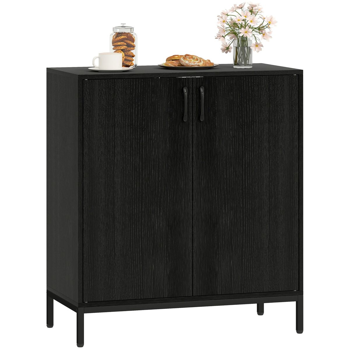 Aparador moderno com 2 portas, étagère ajustável e base elevada para sala de estar, corredor ou quarto, 80x40x90 cm noir