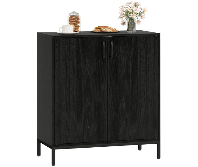 Aparador moderno com 2 portas, étagère ajustável e base elevada para sala de estar, corredor ou quarto, 80x40x90 cm noir
