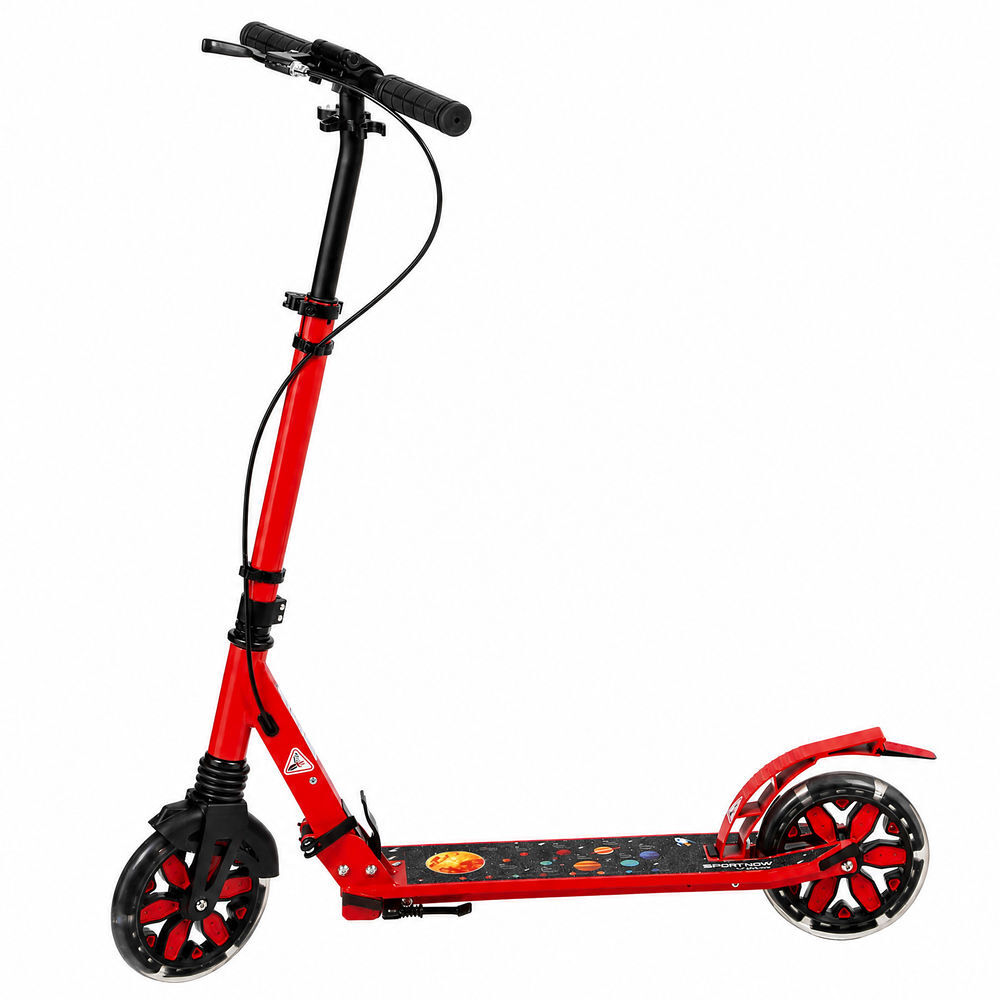 Sportnow trotinete dobrável para adolescentes e adultos com rodas luminosas, travão duplo e guiador ajustável 4 níveis, rouge