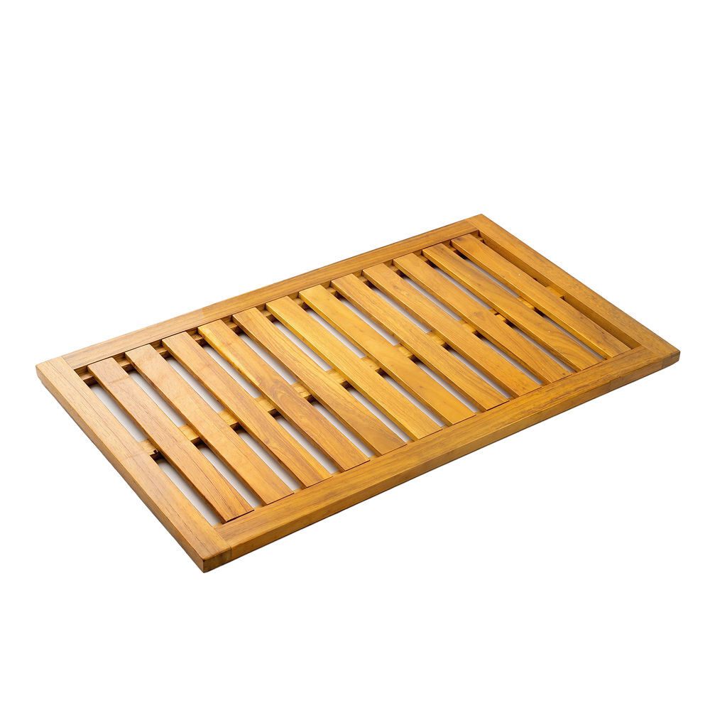 Outsunny tapete de banho em madera de acacia 91x51 cm tapete de duche antideslizante com drenagem plataforma de duche interior e exterior para banho spa ou piscina madeira