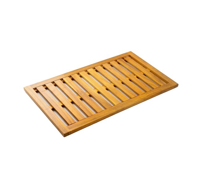 Outsunny tapete de banho em madera de acacia 91x51 cm tapete de duche antideslizante com drenagem plataforma de duche interior e exterior para banho spa ou piscina madeira