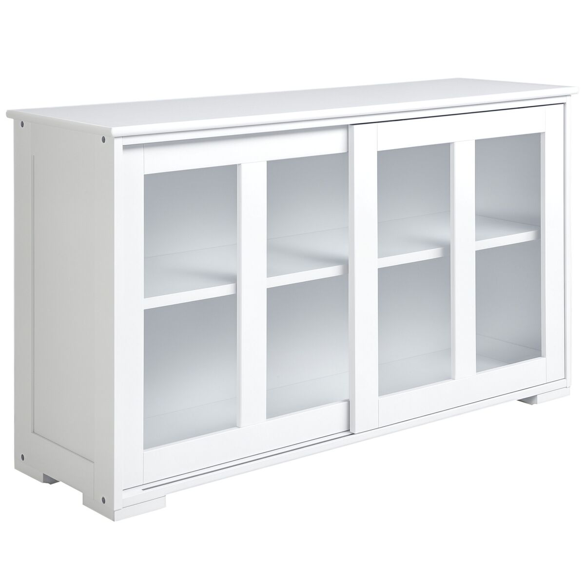 Aparador de cozinha moderno empilhável, móvel auxiliar com 2 portas de correr de vidro e étagère ajustável para sala de estar e jantar 107x33x62,5 cm blanc