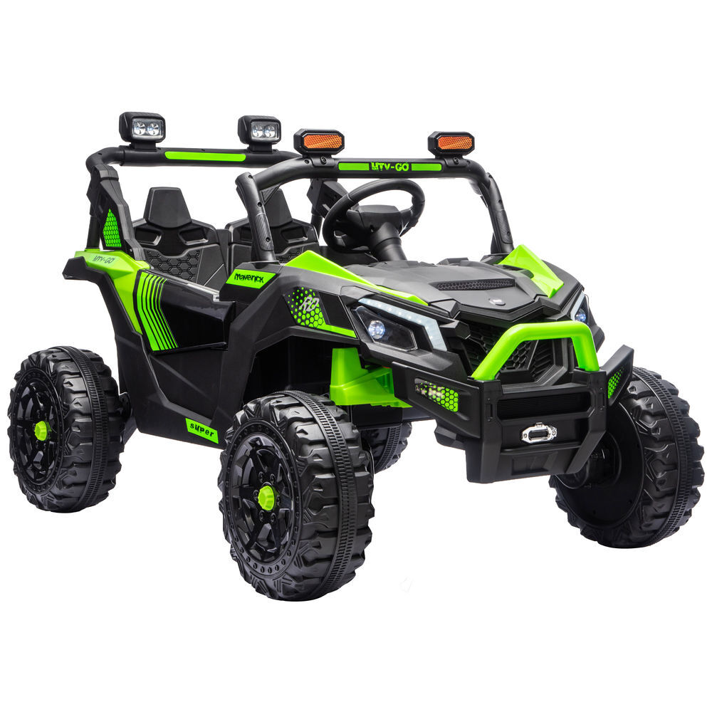 Aiyaplay utv électrique infantil 24 v de 2 lugares com 2 motores de 120 w, controlo parental, suspensão às 4 rodas, arranque suave, bagageira, cinto, música e luzes, verde, 3-8 anos