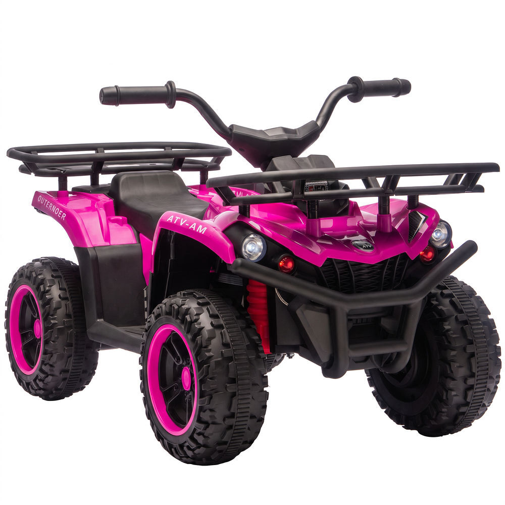 Aiyaplay quad électrique infantil 12v com 2 motores, bateria de lítio, mp3 e faróis led, rosa, 3-8 anos