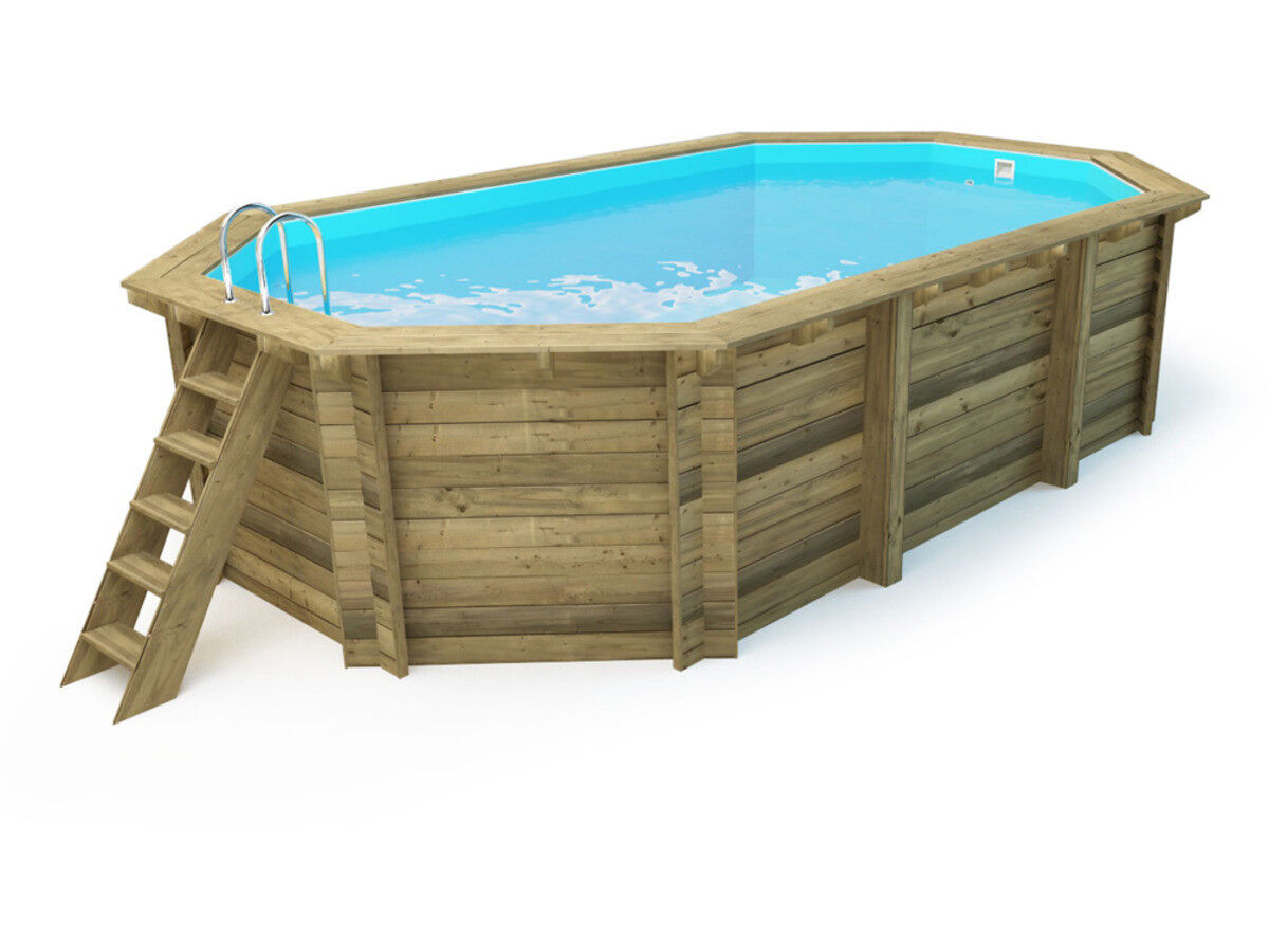 Piscina de madeira "palma 145" 7,57 x 4,07 x 1,44 m - capa bolha 180 µ - capa inverno 280 g/m²