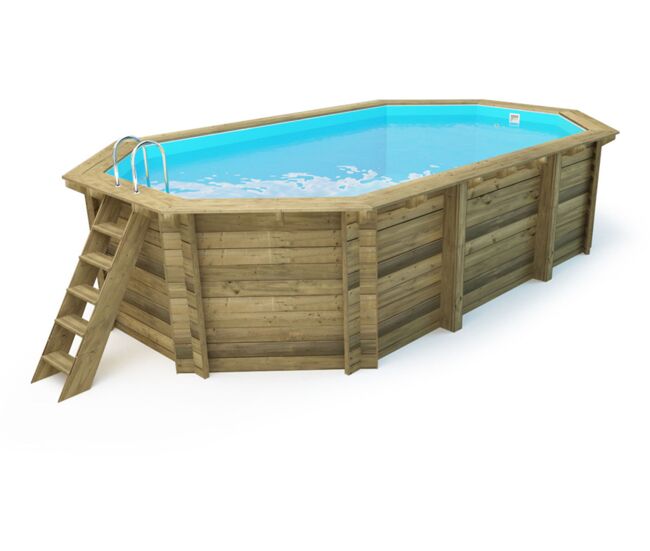 Piscina de madeira "palma 145" 7,57 x 4,07 x 1,44 m - capa bolha 180 µ - capa inverno 280 g/m²