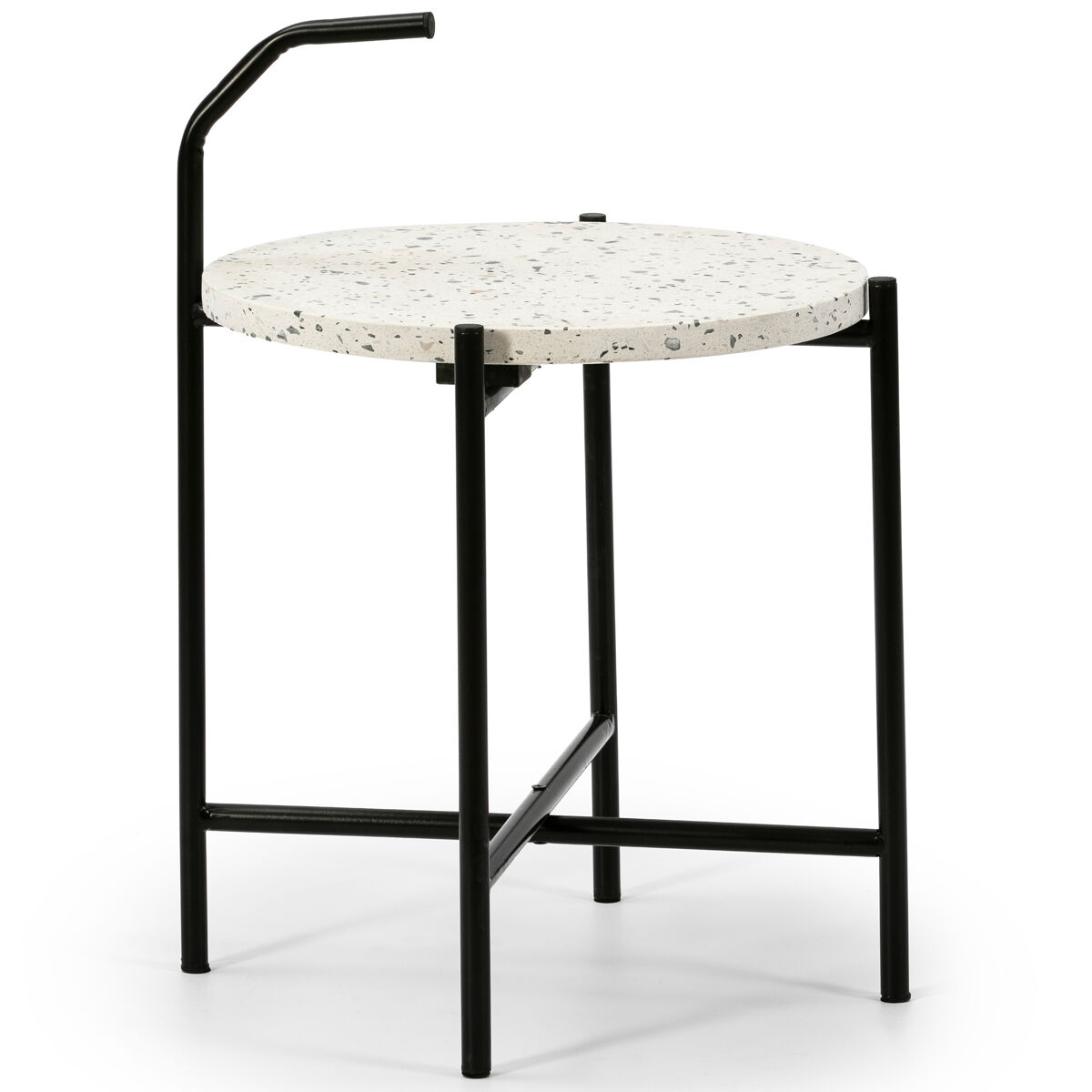 Mesa de apoio redonda yala, tampo em mosaico branco e pernas em metal preto mate/diametro: 41 cm