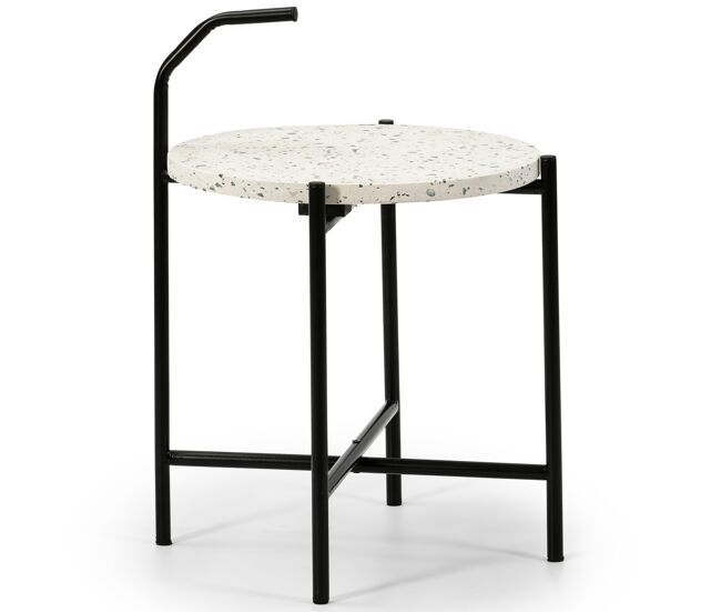 Mesa de apoio redonda yala, tampo em mosaico branco e pernas em metal preto mate/diametro: 41 cm