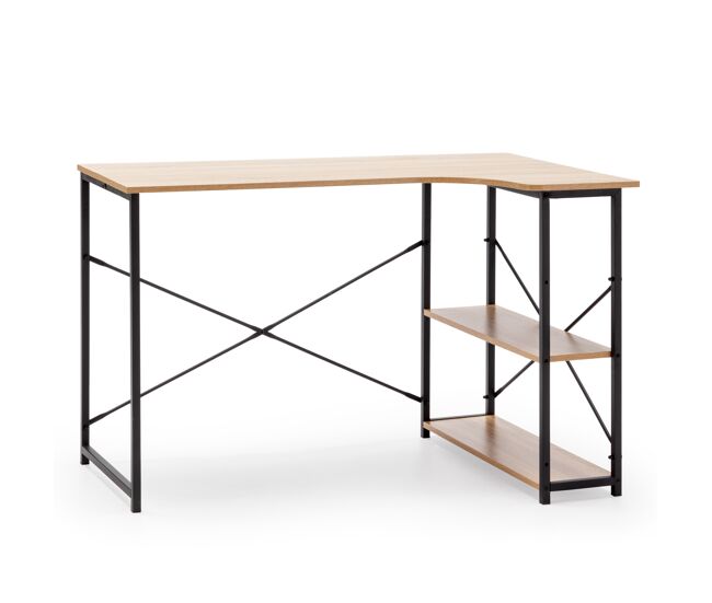 Mesa de secretária juani 2 prateleiras preta, estilo industrial, 120 cm