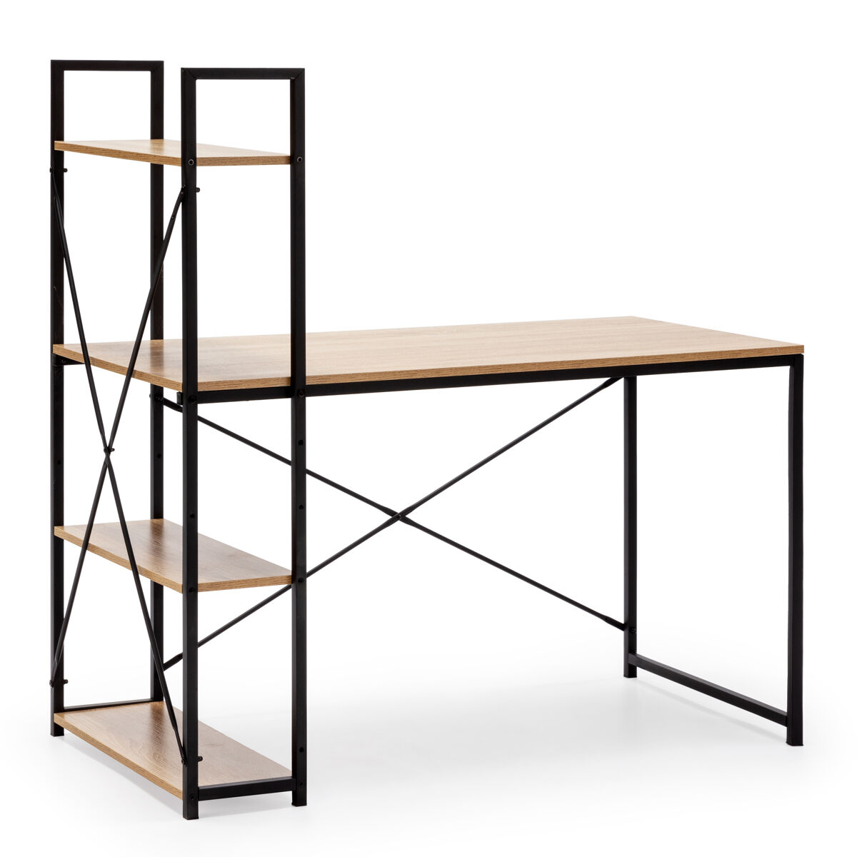Mesa de secretária lidia 3 prateleiras preto, estilo industrial, 120 cm