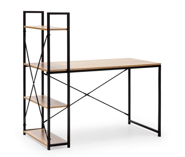 Mesa de secretária lidia 3 prateleiras preto, estilo industrial, 120 cm