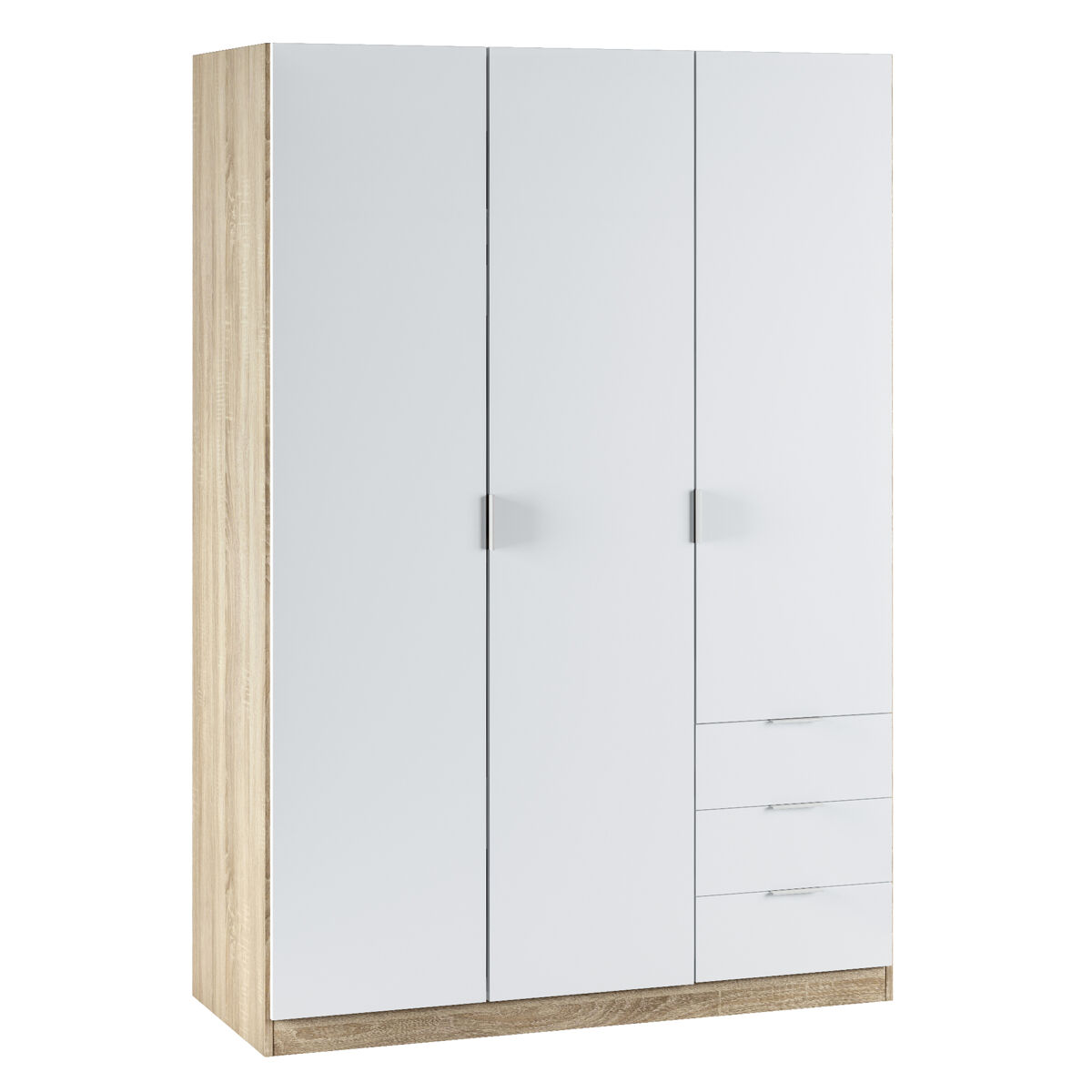 Roupeiro nico 3 portas e 3 gavetas cor carvalho/branco, 121 x 52 x 180 cm