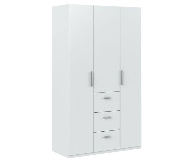 Roupeiro lisa 3 portas 3 gavetas branco brilhante, 117 l 52 p 203 a cm