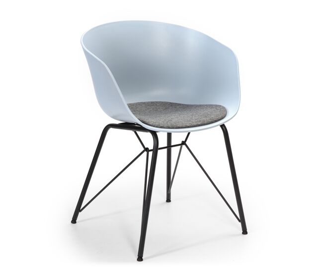 Cadeirão de jantar alba blue, pernas metálicas, assento estofado, 59 x 55,5 x 79 cm