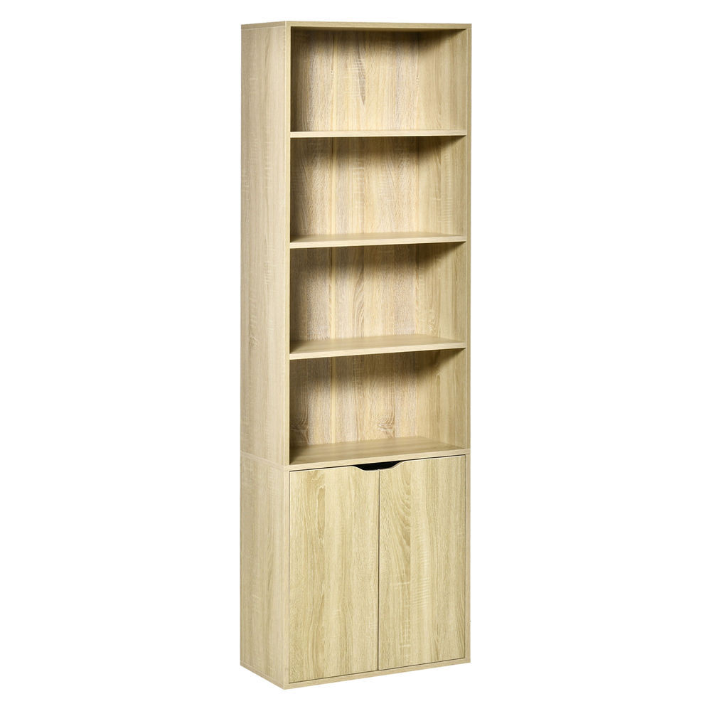 Homcom étagère para livros de 6 níveis, étagère com 2 portas, 4 étagères abertas, armário alto para sala, escritório, 59x29x180 cm, natural