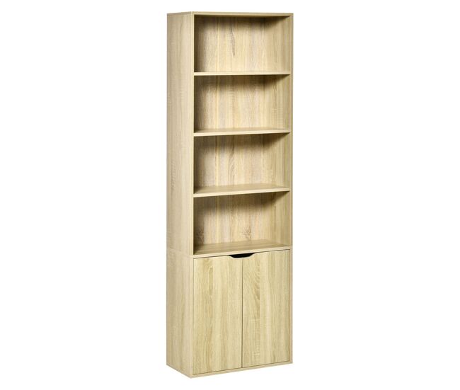 Homcom étagère para livros de 6 níveis, étagère com 2 portas, 4 étagères abertas, armário alto para sala, escritório, 59x29x180 cm, natural