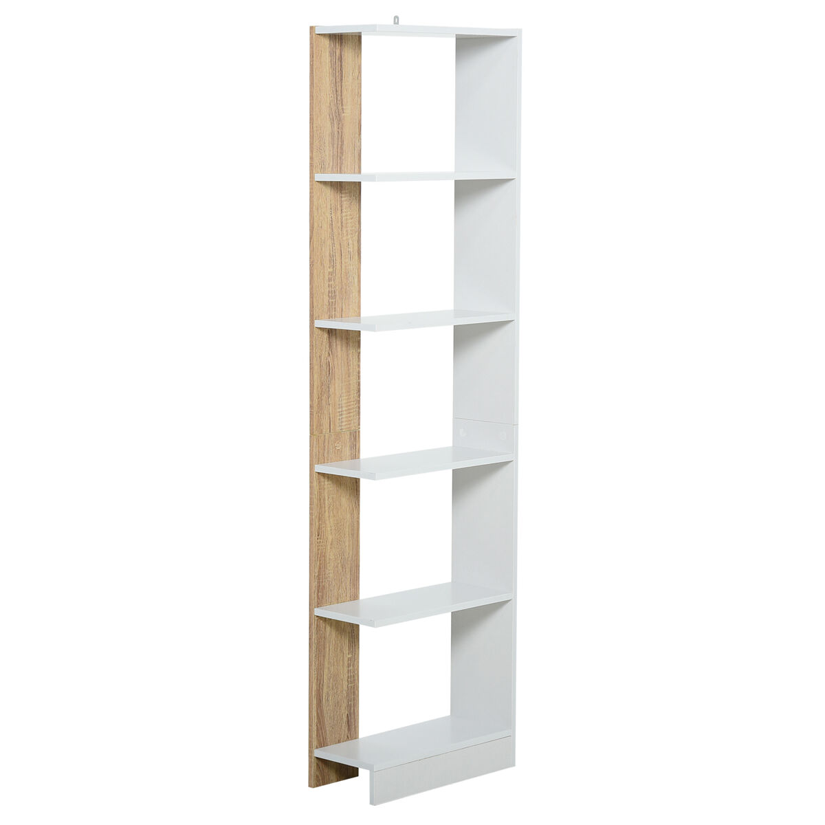 Homcom Prateleira De Armazenamento Com 5 Prateleiras Estante Multiuso Para Escritório Com Base Elevada Design Elegante 45X21x170 Cm Branco E Carvalho Multicor