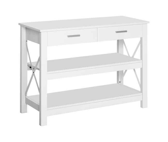 Homcom mesa de console de estilo moderno com 2 gavetas e prateleiras inferiores 105x40x76 cm branco