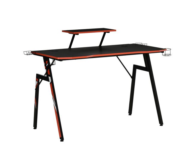 Homcom mesa gaming ergonómica secretária para computador com suporte para monitor e alto falante porta-copos gancho para fones de ouvido fibra de