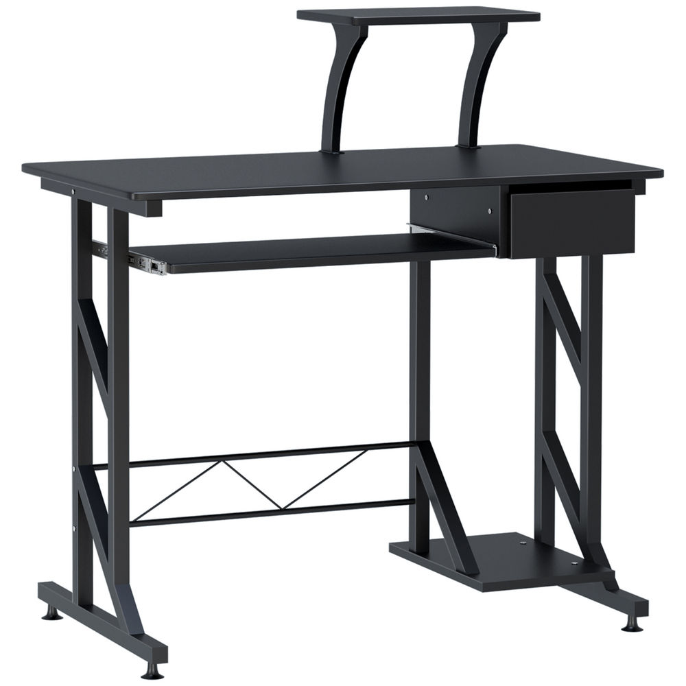 Homcom mesa de computador com 1 gaveta bandeja para teclado e suporte para cpu para escritório estúdio 90x50x95 cm preto