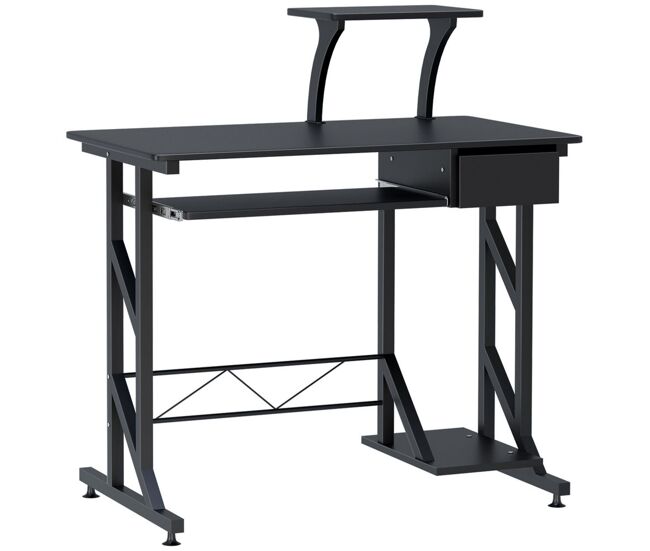 Homcom mesa de computador com 1 gaveta bandeja para teclado e suporte para cpu para escritório estúdio 90x50x95 cm preto