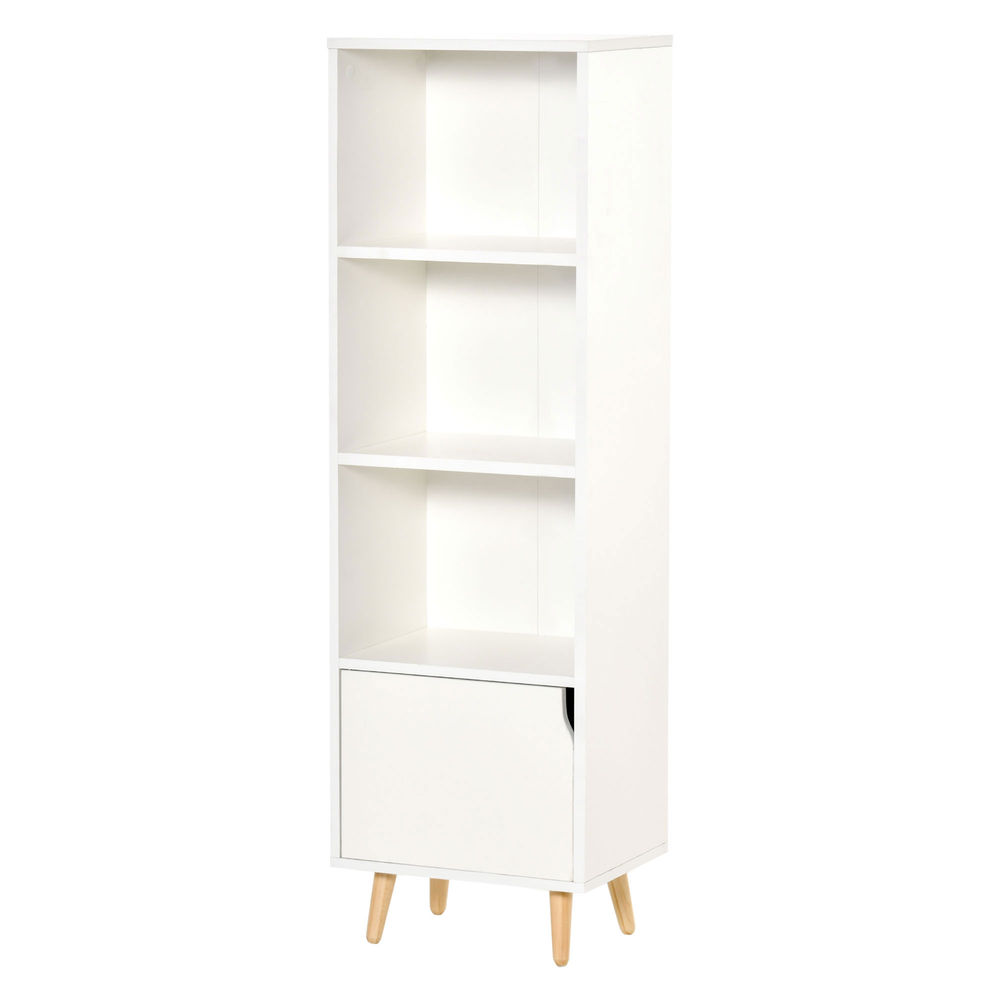 Homcom estante com 3 prateleiras abertas e 1 fechada com porta estante de estilo moderno para armazenamento de livros brinquedos plantas 40x30x129,5cm branco