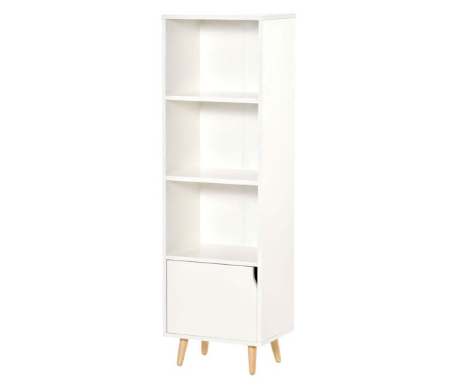 Homcom étagère com 3 étagères abertas e 1 fechada com porta étagère de estilo moderno para armazenamento de livros brinquedos plantas 40x30x129,5cm blanc